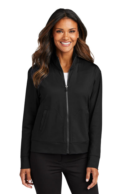 Front View of DeepBlack Port Authority Women's C-FREE Double Knit Full-Zip LK881 plain