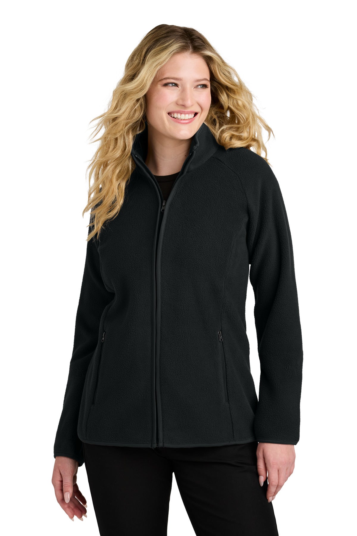 Front View of DeepBlack Port Authority Women's C-FREE Raglan Fleece L700 plain