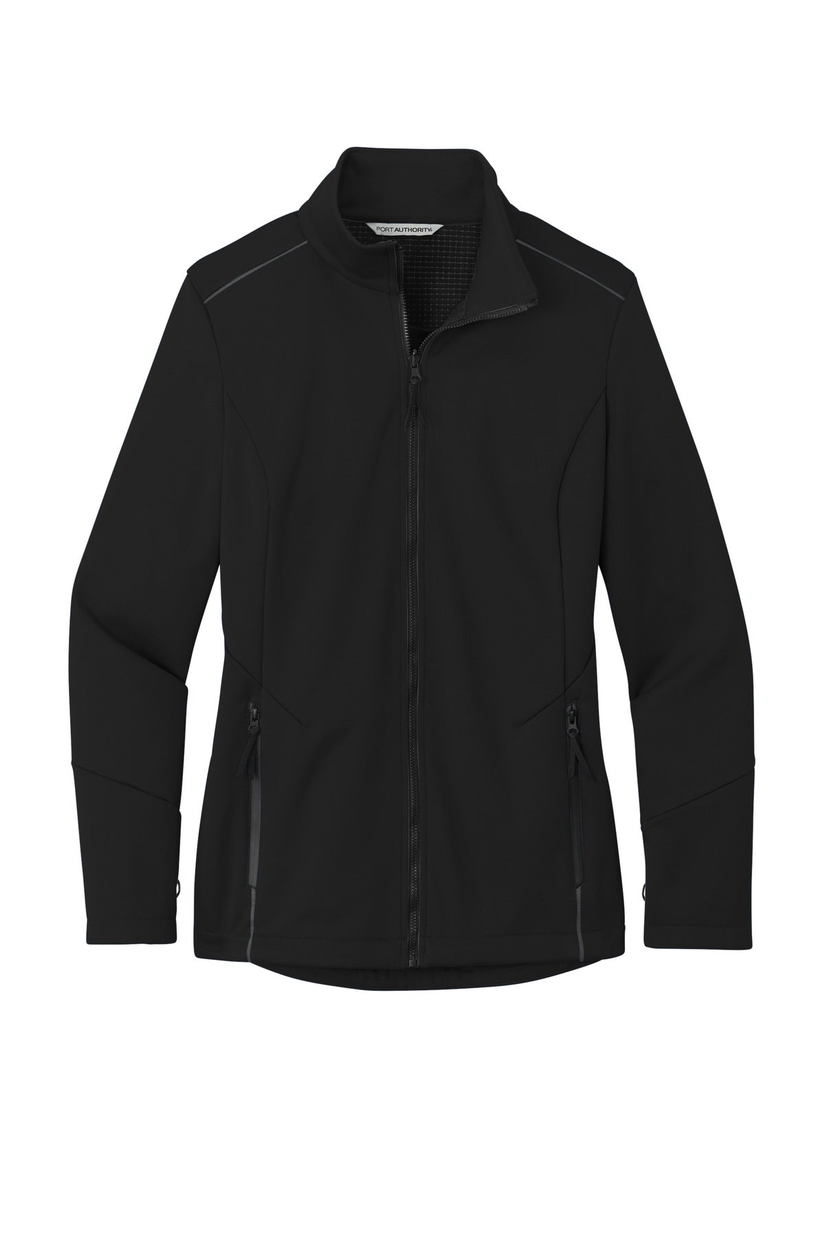 Front View of DeepBlack Port Authority Women's Collective Tech Soft Shell Jacket L921 plain
