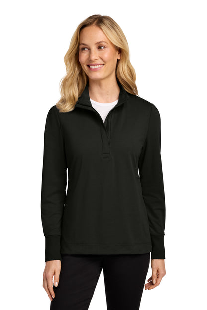 Front View of DeepBlack Port Authority Women's Fairway Stretch 1/4-Zip LK829 plain