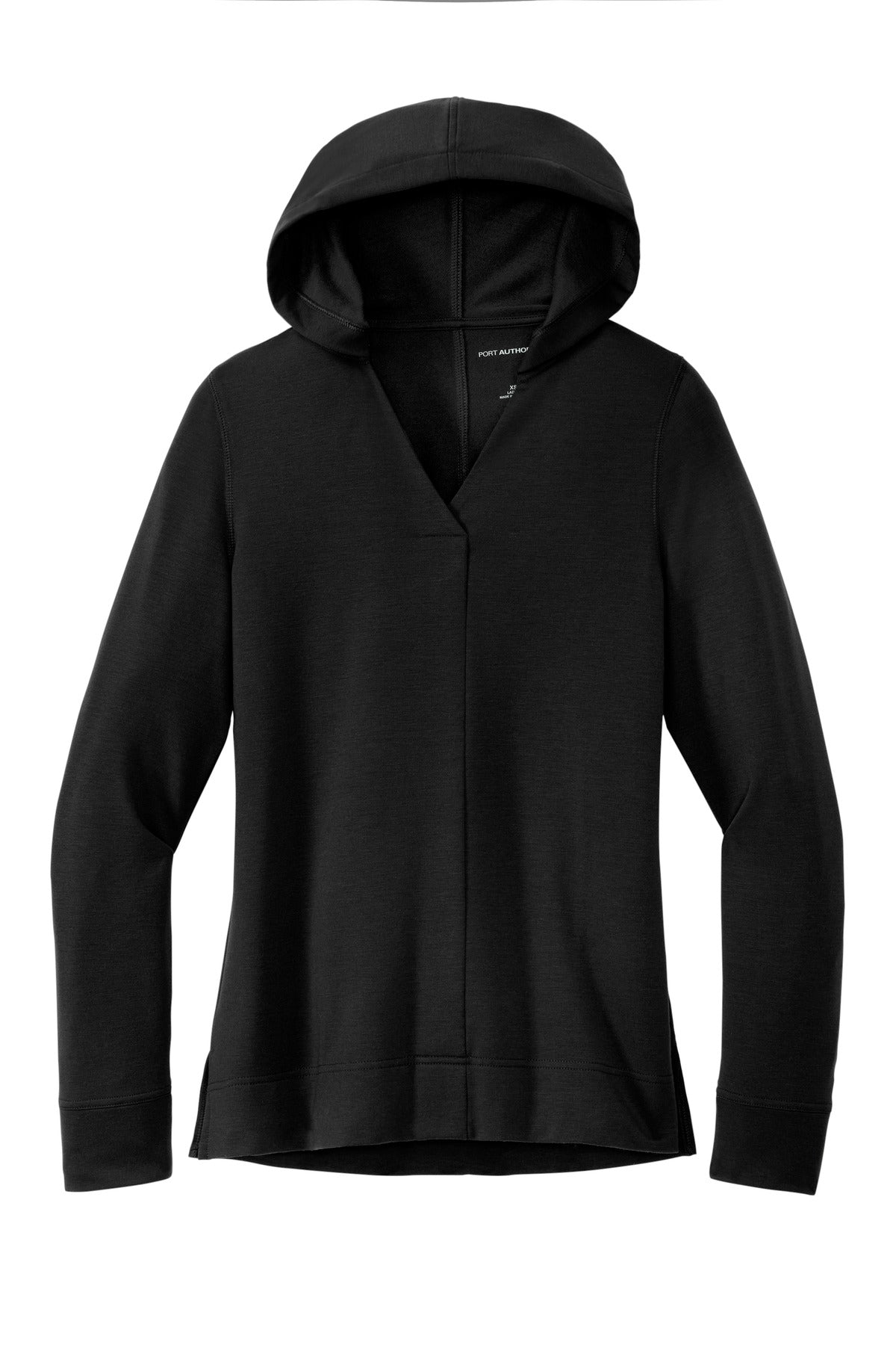 Front View of DeepBlack Port Authority Women's Microterry Pullover Hoodie LK826 plain