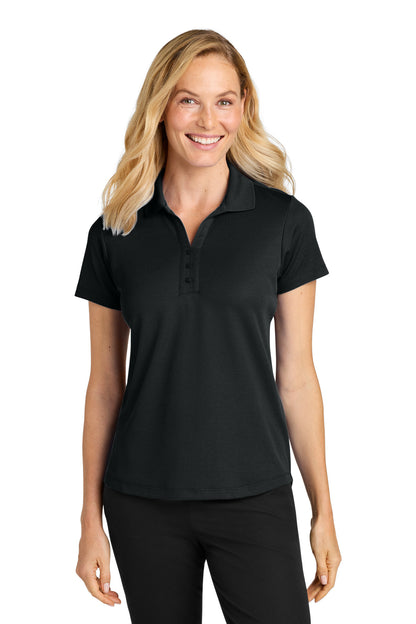 Front View of DeepBlack Port Authority Women's Plaited Pique Polo LK620 plain