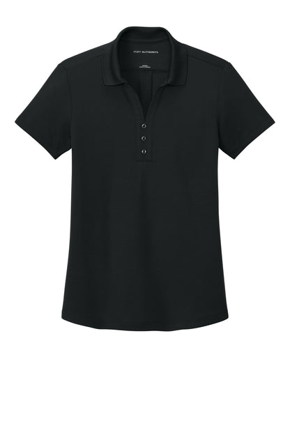 Front View of DeepBlack Port Authority Women's Plaited Pique Polo LK620 plain
