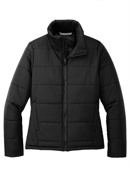 Front View of DeepBlack Port Authority Women's Puffer Jacket L852 plain