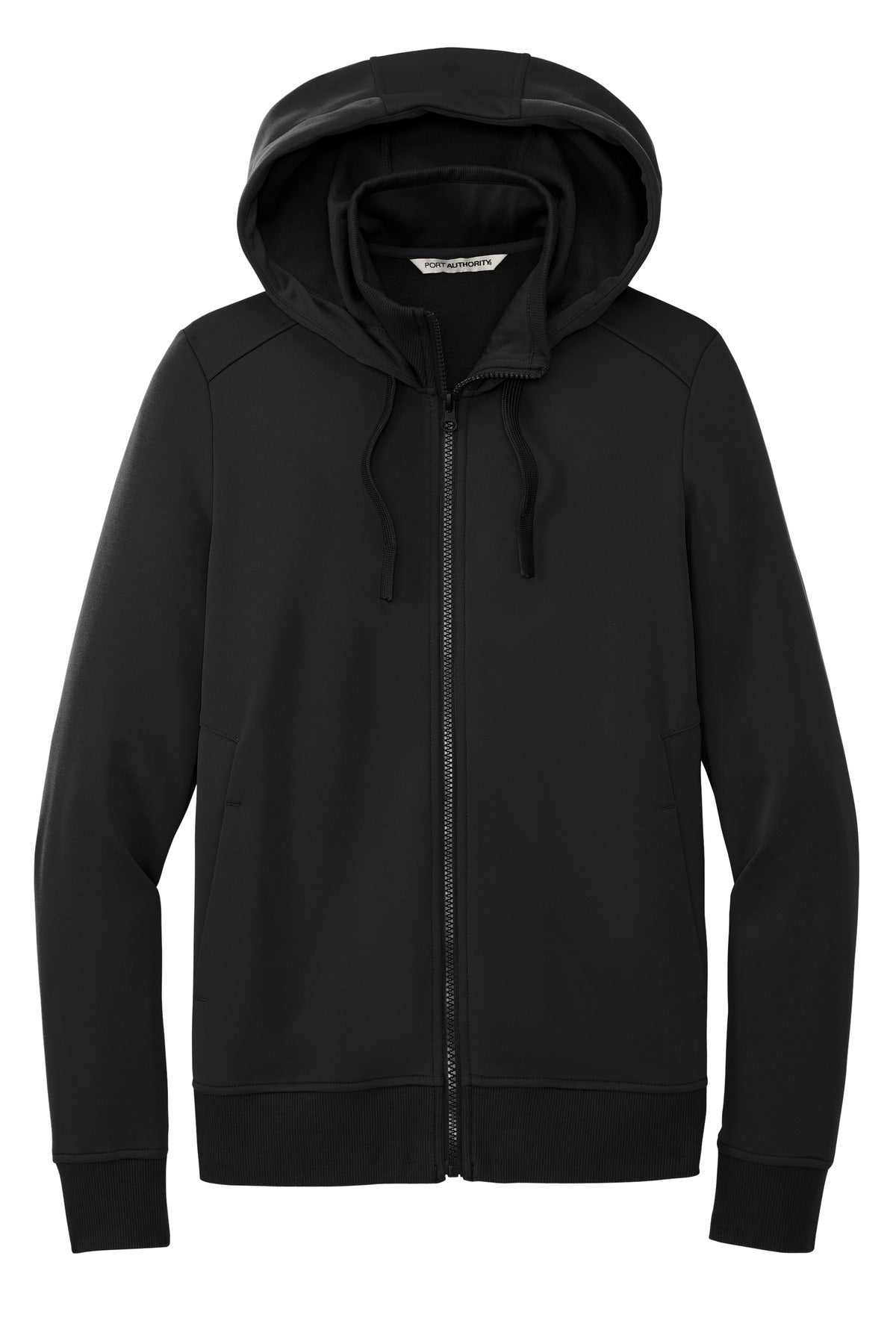 Front View of DeepBlack Port Authority Women's Smooth Fleece Hooded Jacket L814 plain