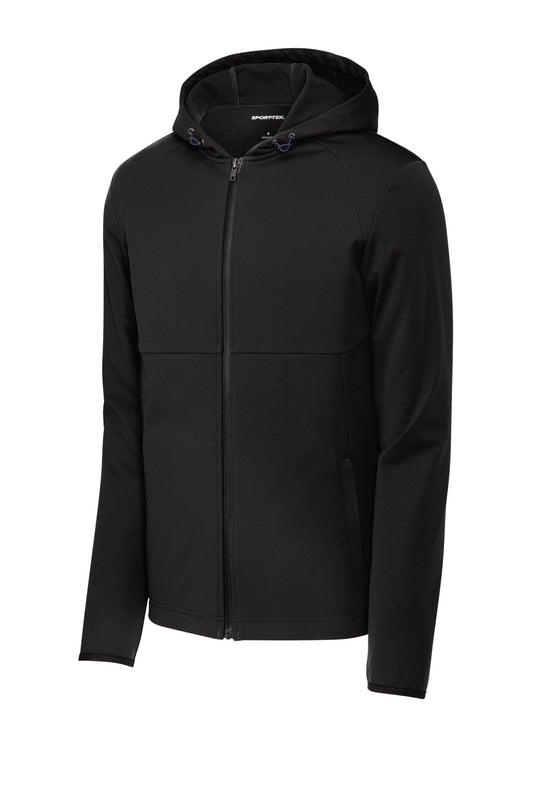 Front View of DeepBlack Sport-Tek Hooded Soft Shell Jacket ST980 plain