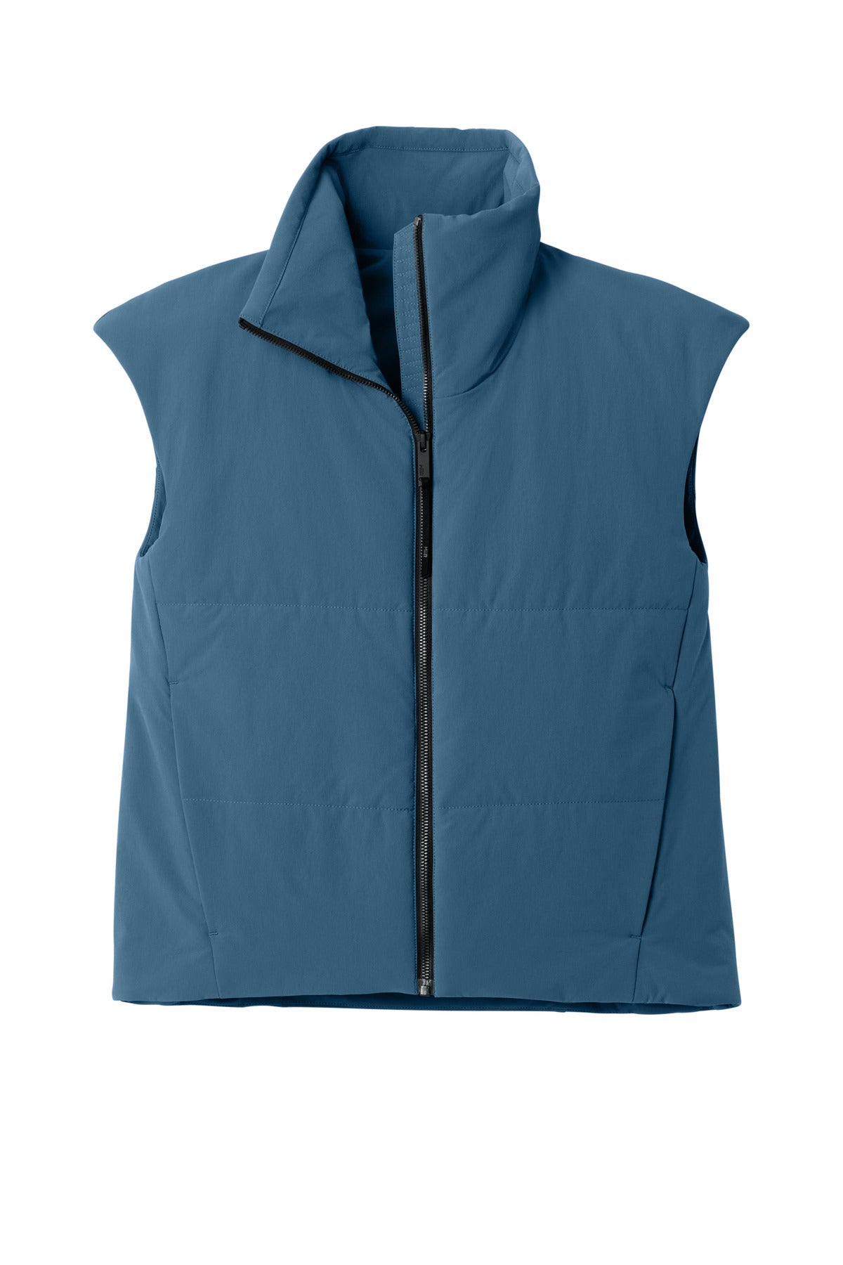 Front View of DeepLake MiiR Women's Sashiko Stretch Puffy Vest MRAW442 plain