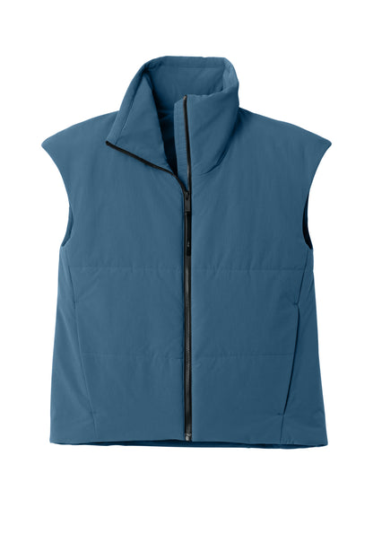 Front View of DeepLake MiiR Women's Sashiko Stretch Puffy Vest MRAW442 plain