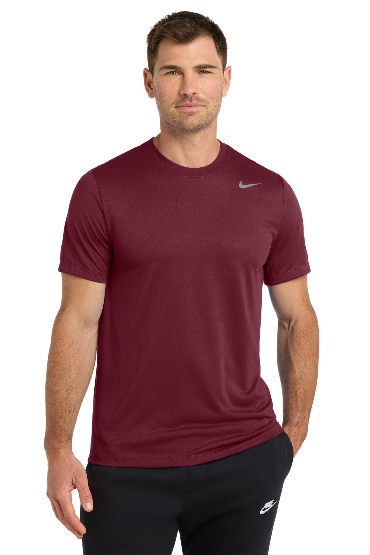 Front View of DeepMaroon Nike Team rLegend Tee DV7299 plain