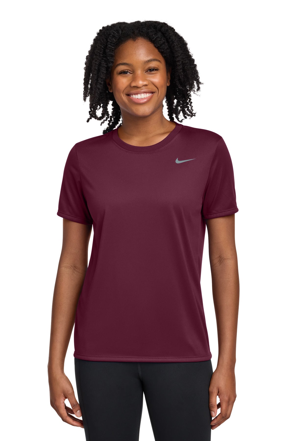 Front View of DeepMaroon Nike Women's Team rLegend Tee DV7312 plain