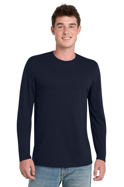 Front View of DeepNavy Port & Co Tri-Blend Long Sleeve Tee. PC330LS plain