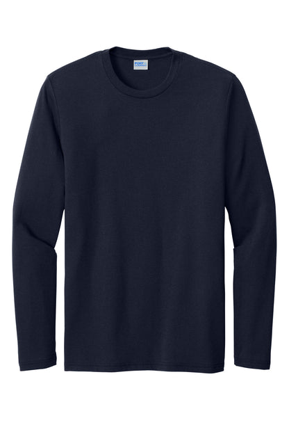 Front View of DeepNavy Port & Co Tri-Blend Long Sleeve Tee. PC330LS plain