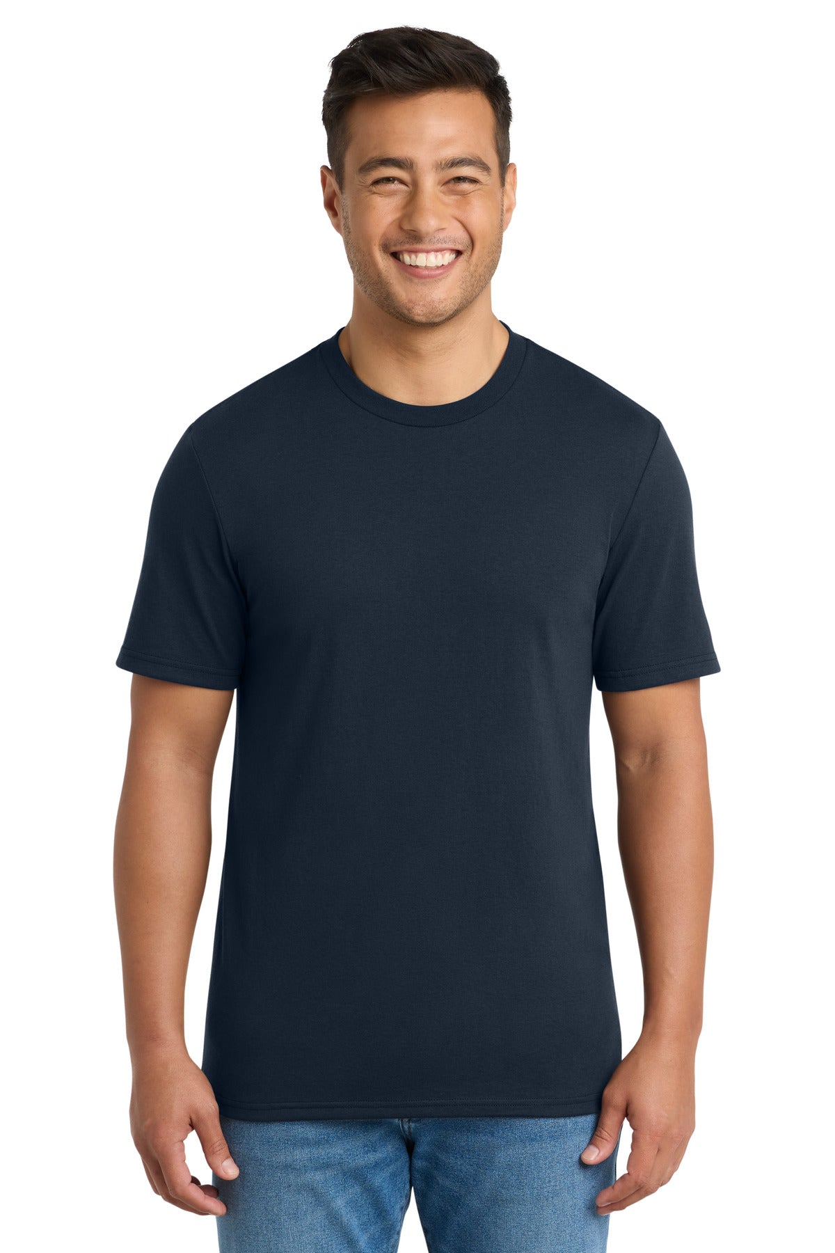 Front View of DeepNavy Port & Co Tri-Blend Tee. PC330 plain