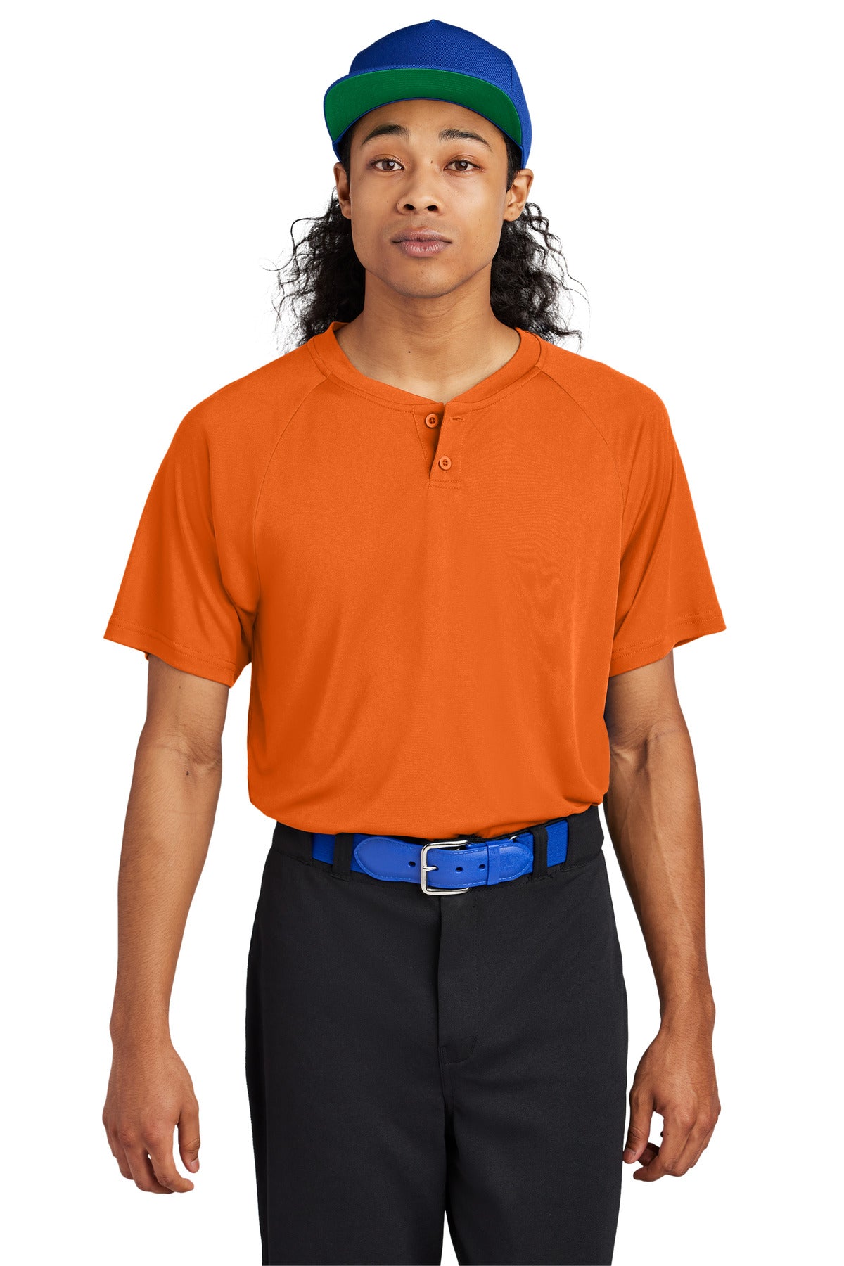 Front View of DeepOrange Sport-Tek PosiCharge Competitor 2-Button Henley ST359 plain