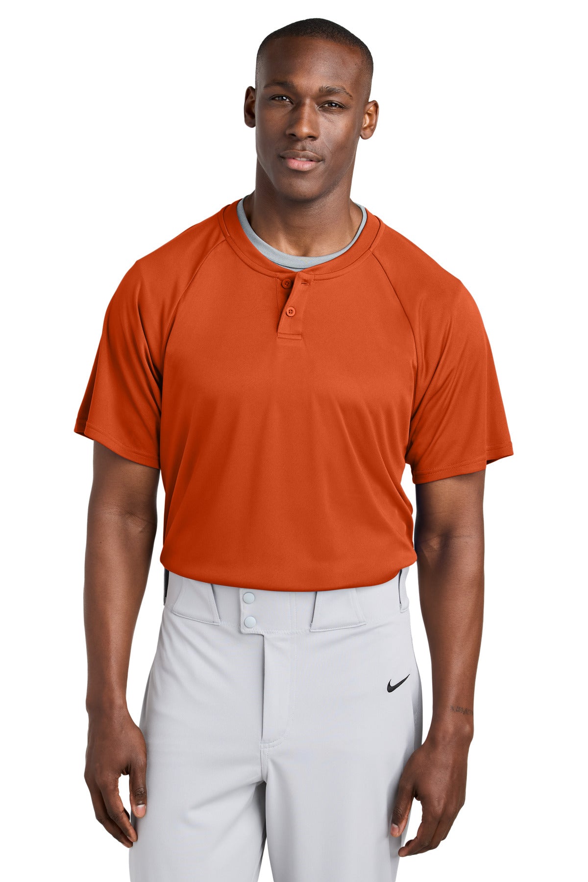 Front View of DeepOrange Sport-Tek PosiCharge Competitor 2-Button Henley ST359 plain