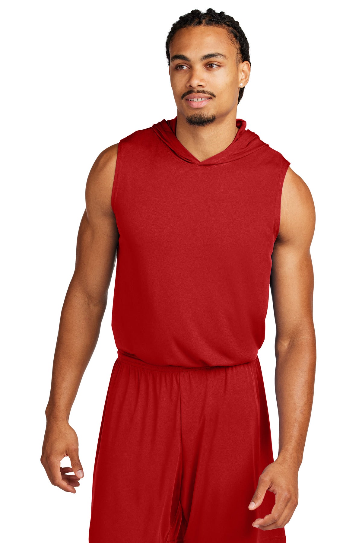 Front View of DeepRed Sport-Tek Competitor Sleeveless Hoodie ST352H plain