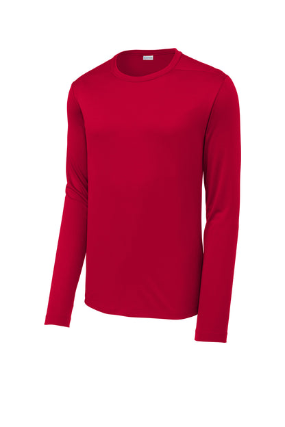 Front View of DeepRed Sport-Tek Posi-UV Pro Long Sleeve Tee. ST420LS plain