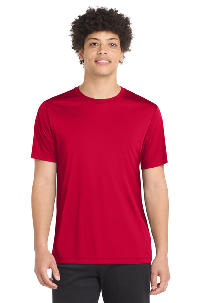 Front View of DeepRed Sport-Tek Posi-UV Pro Tee. ST420 plain