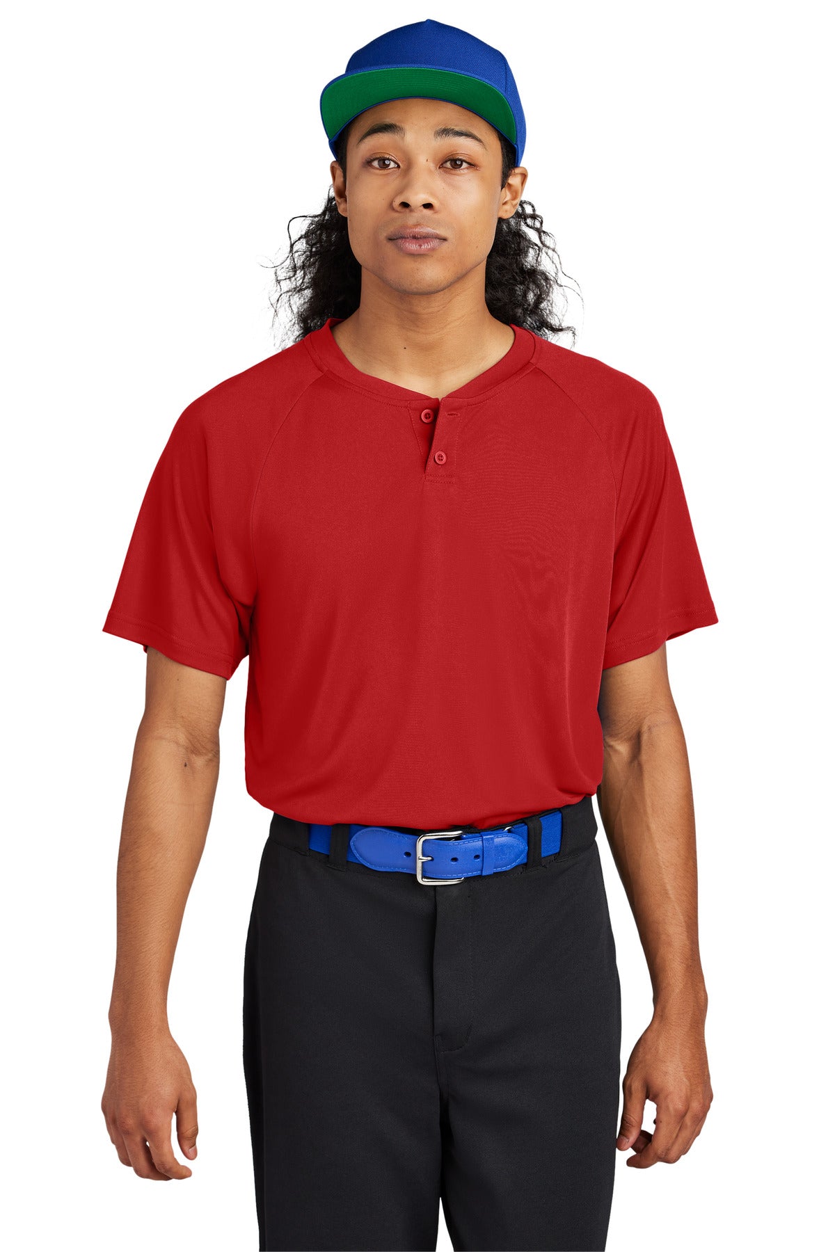 Front View of DeepRed Sport-Tek PosiCharge Competitor 2-Button Henley ST359 plain