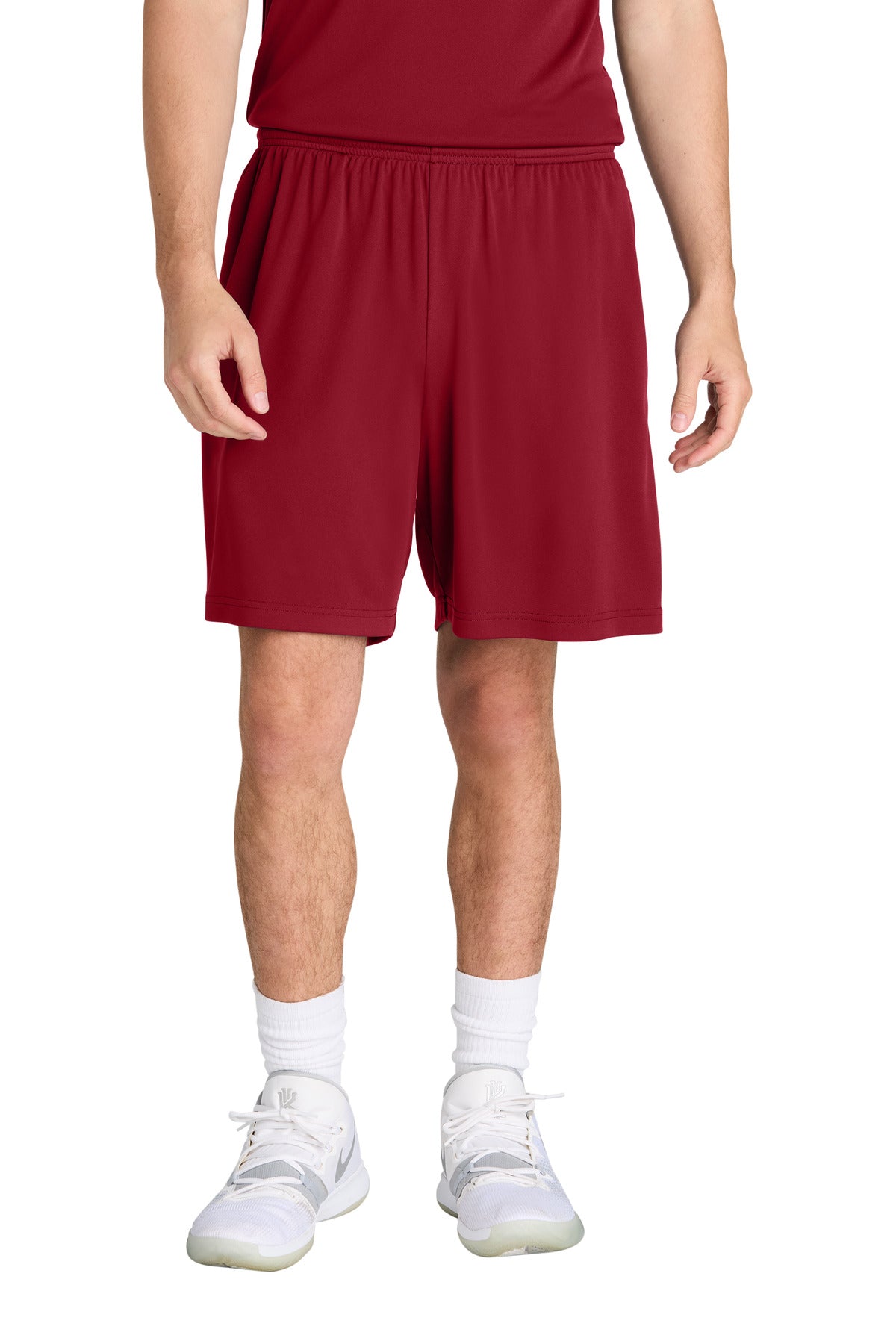 Front View of DeepRed Sport-Tek PosiCharge Competitor 7" Pocketed Short ST349P plain