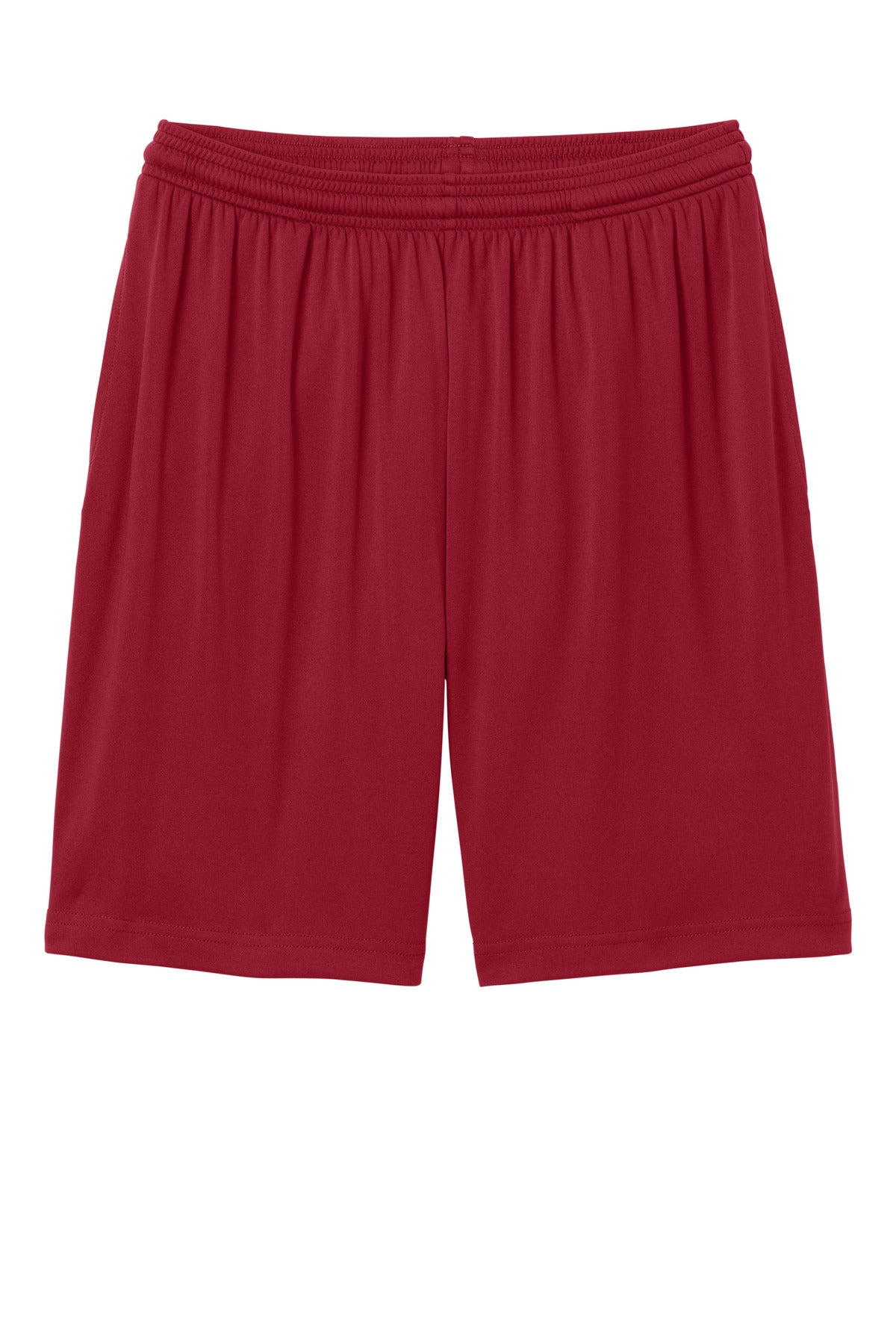 Front View of DeepRed Sport-Tek PosiCharge Competitor 7" Pocketed Short ST349P plain