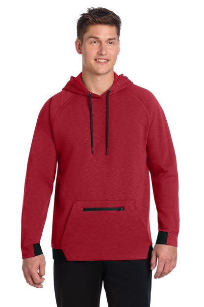 Front View of DeepRed Sport-Tek PosiCharge Strive Hooded Pullover ST571 plain