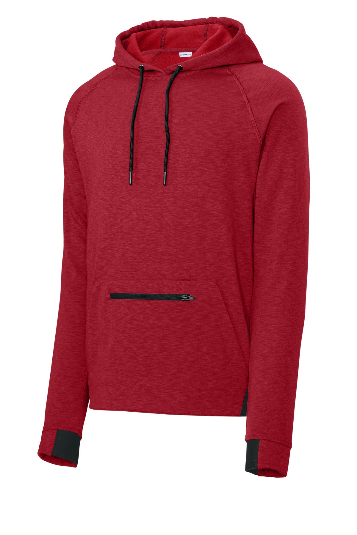 Front View of DeepRed Sport-Tek PosiCharge Strive Hooded Pullover ST571 plain