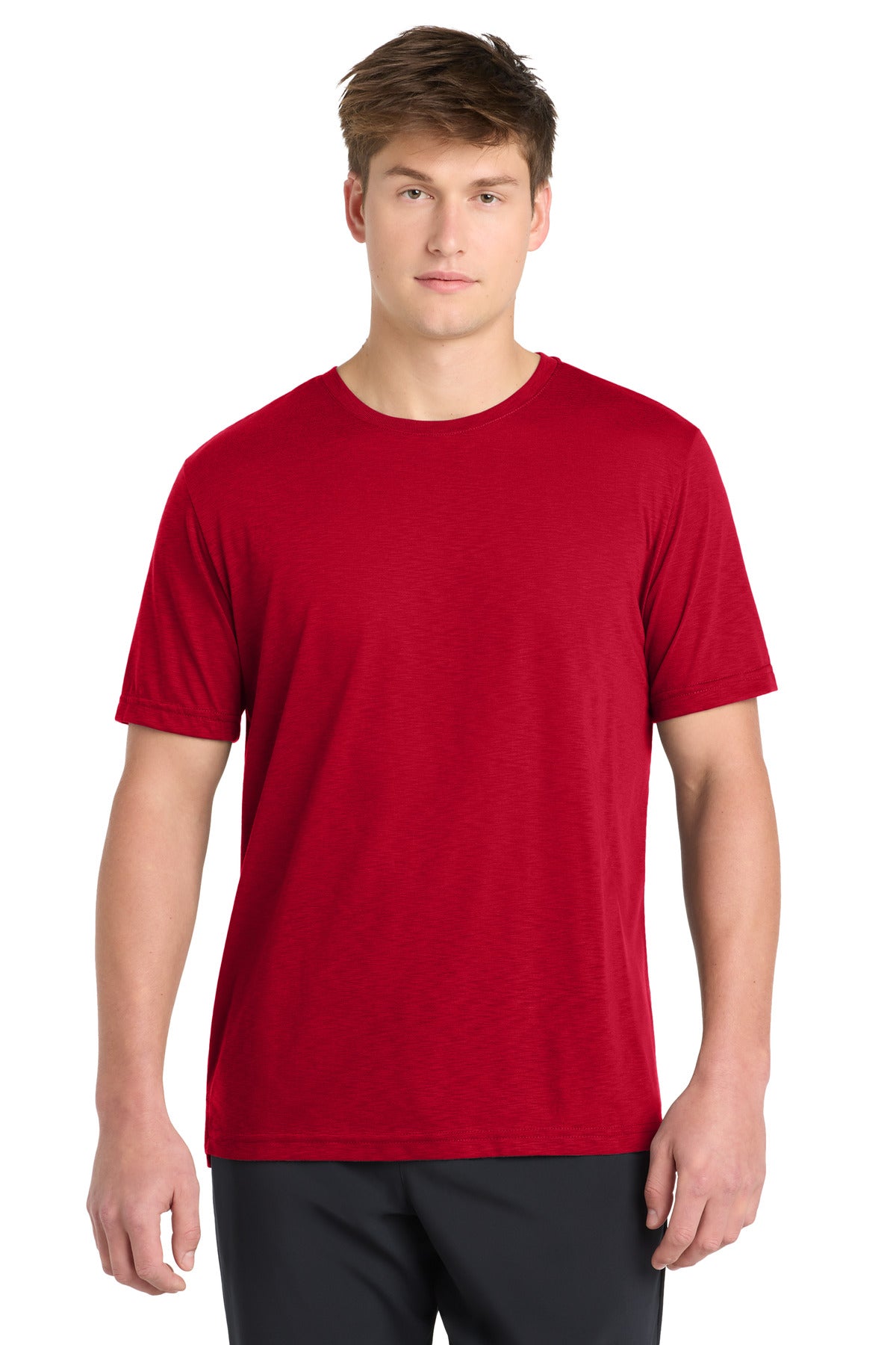 Front View of DeepRed Sport-Tek PosiCharge Strive Tee. ST430 plain
