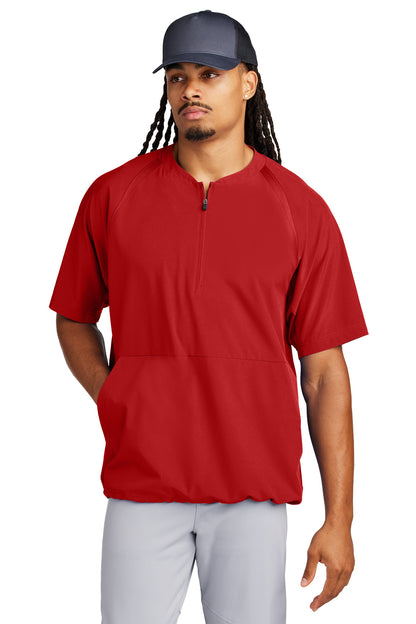 Front View of DeepRed Sport-Tek Repeat 1/2-Zip Short Sleeve Jacket JST489 plain