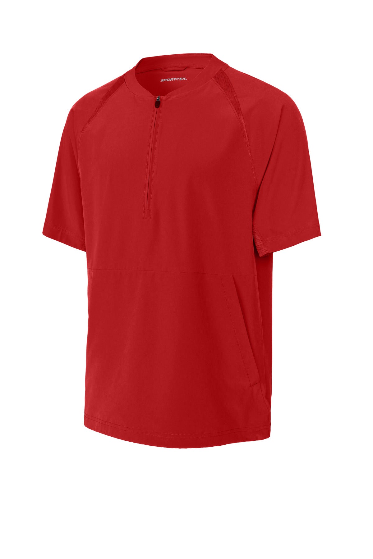 Front View of DeepRed Sport-Tek Repeat 1/2-Zip Short Sleeve Jacket JST489 plain