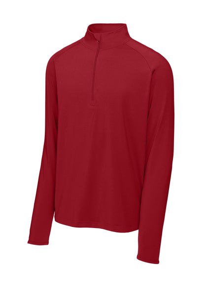 Front View of DeepRed Sport-Tek Sport-Wick Stretch 1/4-Zip Pullover. ST850 plain