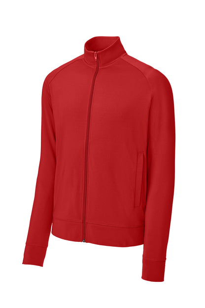 Front View of DeepRed Sport-Tek Sport-Wick Stretch Full-Zip Cadet Jacket ST857 plain