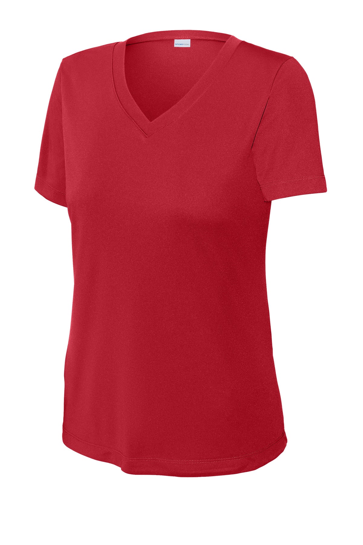 Front View of DeepRed Sport-Tek Women's PosiCharge Competitor V-Neck Tee. LST353 plain