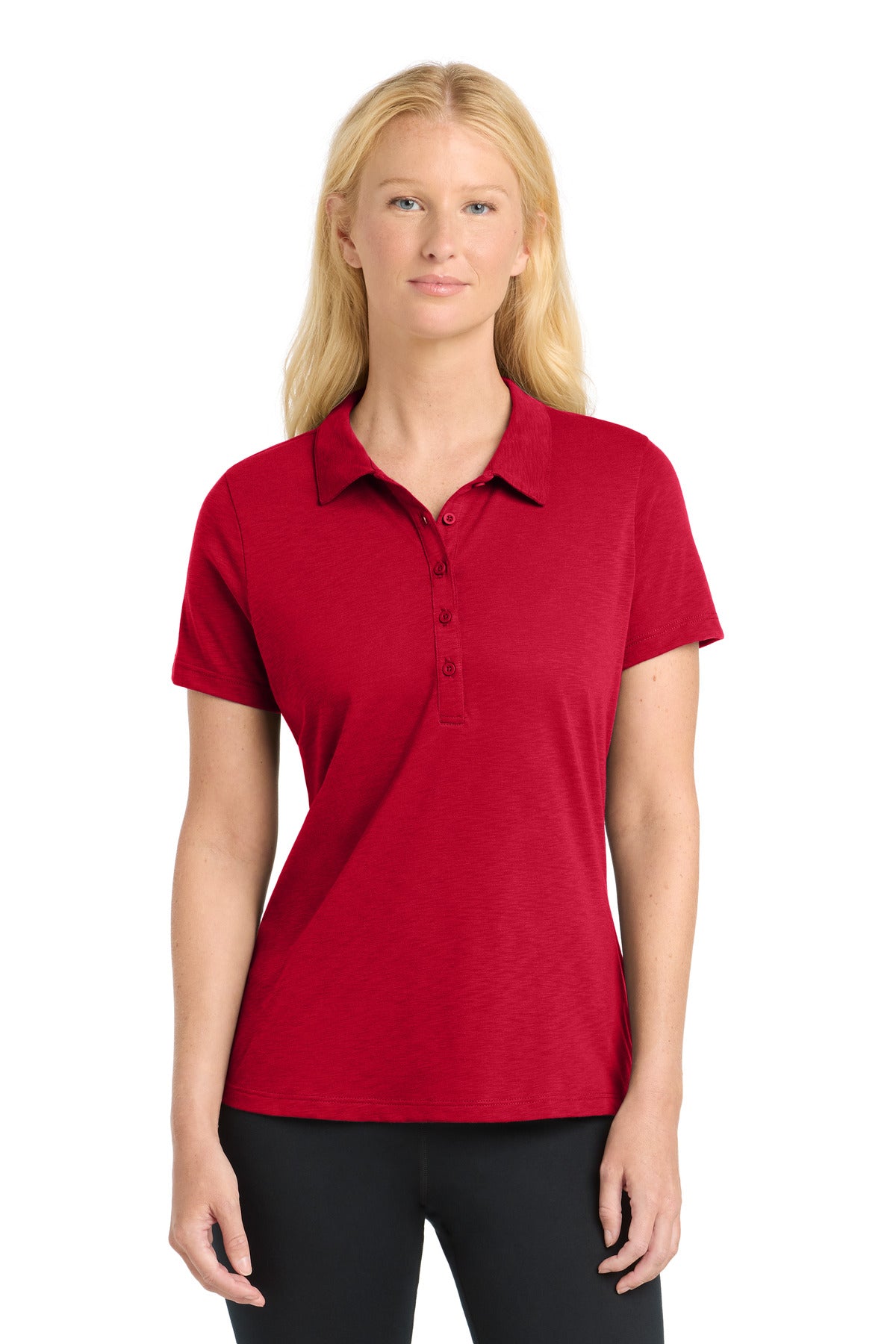 Front View of DeepRed Sport-Tek Women's PosiCharge Strive Polo. LST530 plain