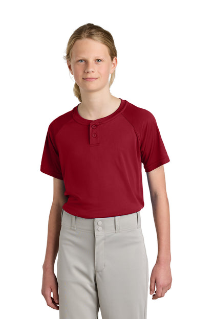 Front View of DeepRed Sport-Tek Youth PosiCharge Competitor 2-Button Henley YST359 plain