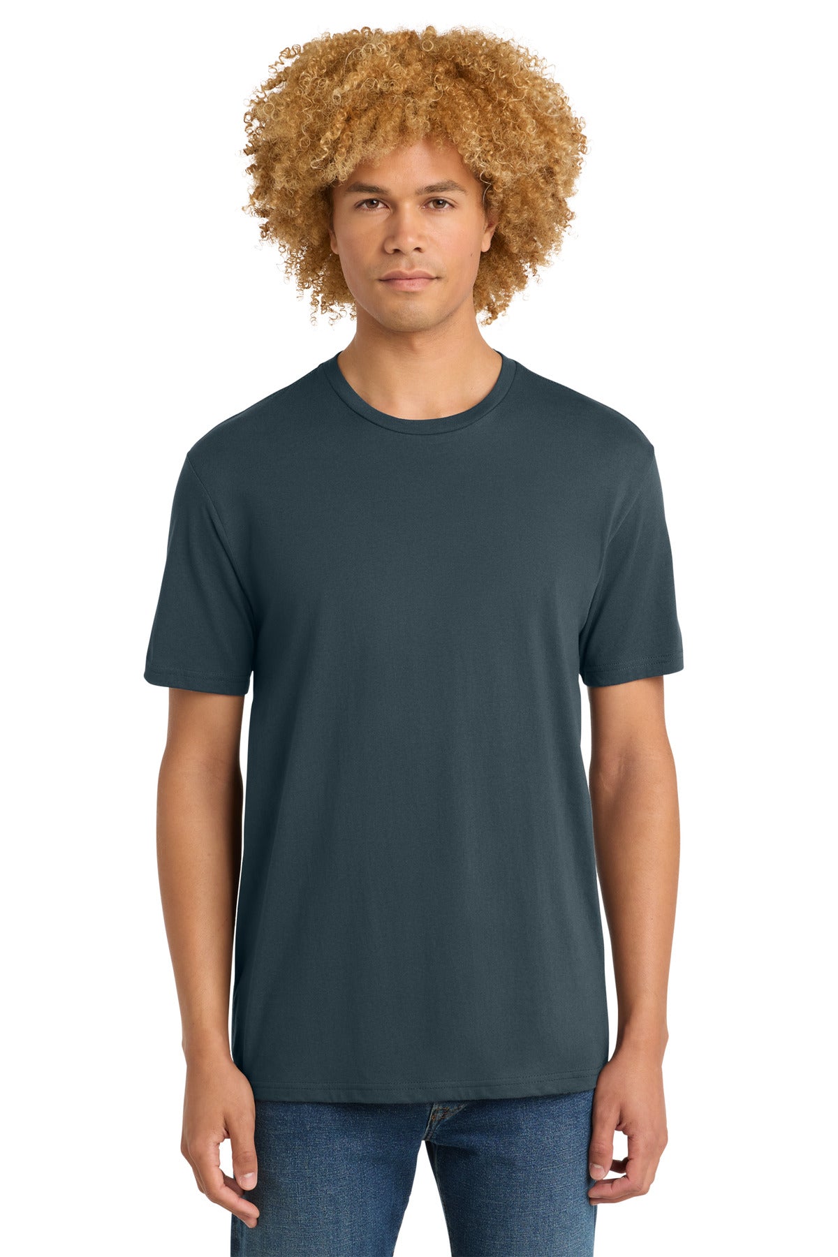 Front View of DeepStlBlu District Perfect Weight Tee. DT104 plain