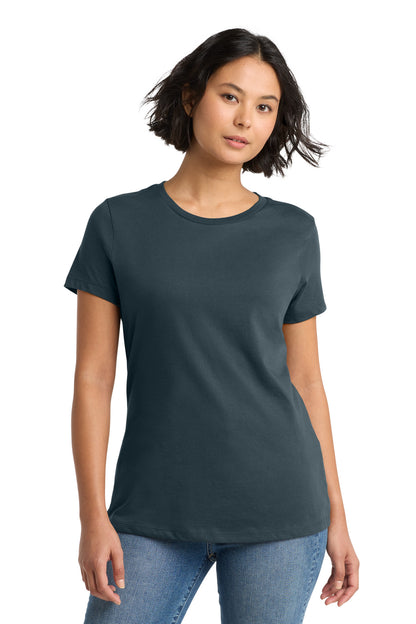 Front View of DeepStlBlu District Women's Perfect Weight Tee. DM104L plain