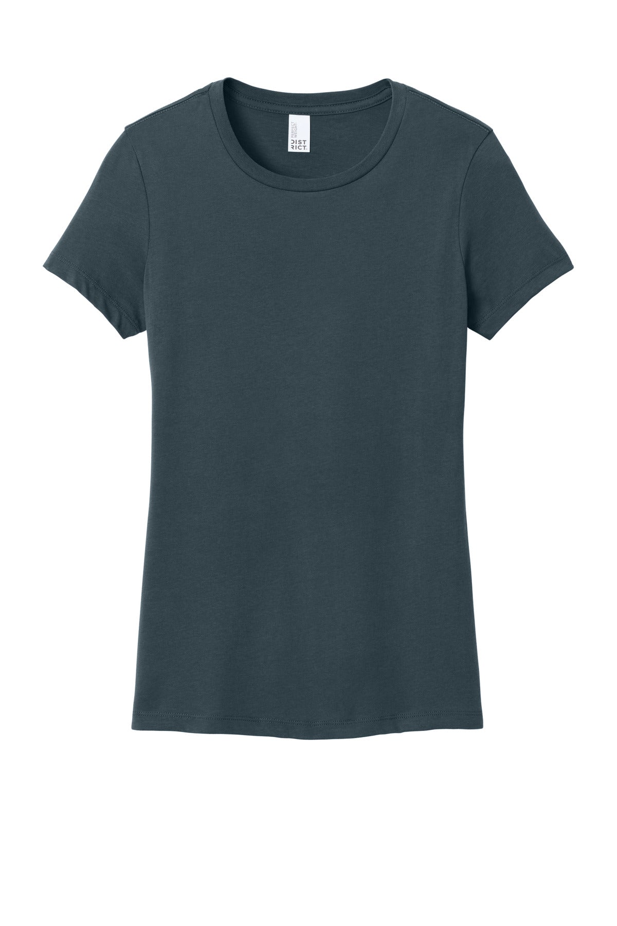 Front View of DeepStlBlu District Women's Perfect Weight Tee. DM104L plain