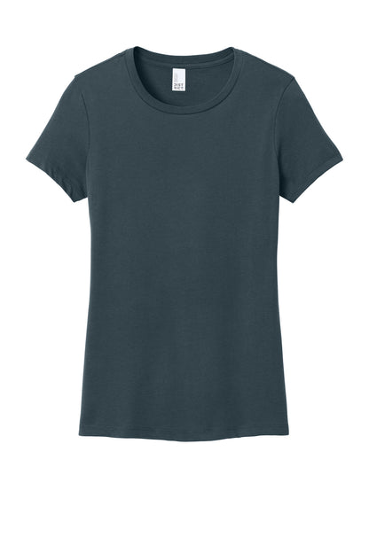 Front View of DeepStlBlu District Women's Perfect Weight Tee. DM104L plain
