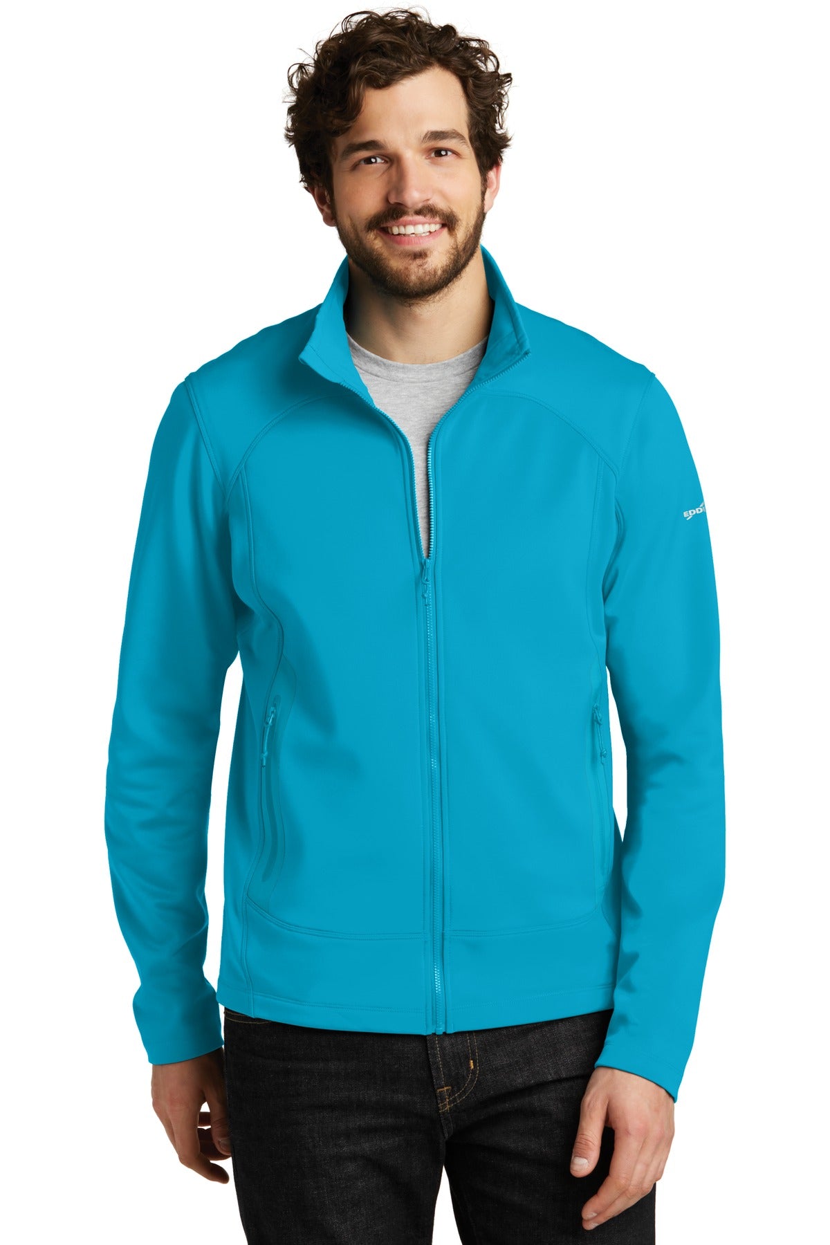 Front View of Denali Blue Eddie Bauer Highpoint Fleece Jacket. EB240 plain