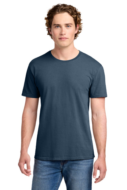 Front View of Denim Blue Port & Co Beach Wash Garment-Dyed Tee. PC099 plain