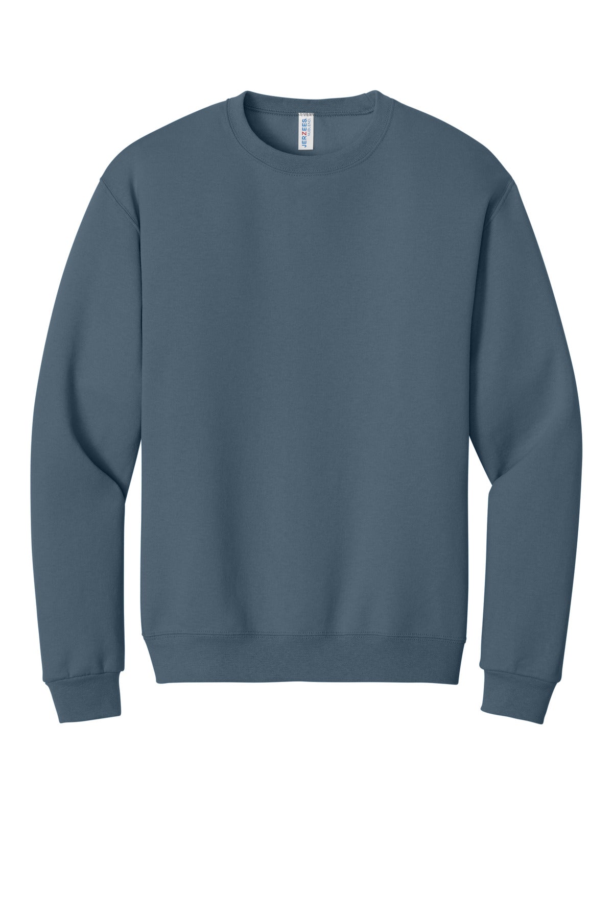 Front View of Denim Jerzees - NuBlend Crewneck Sweatshirt. 562M plain