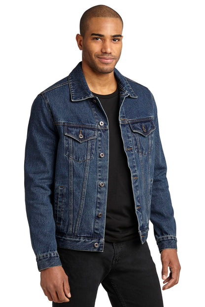 Front View of Denim Port Authority Denim Jacket. J7620 plain