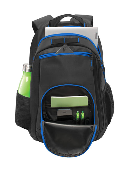 Front View of DG/Blk/Shk Blu Port Authority Xtreme Backpack. BG207 plain