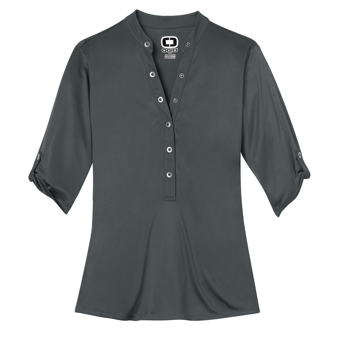 Front View of Diesel Grey OGIO - Crush Henley. LOG111 plain