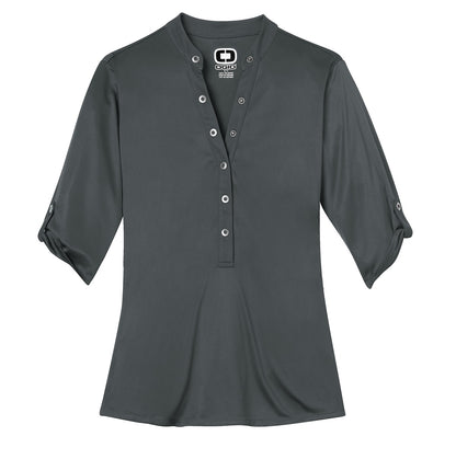 Front View of Diesel Grey OGIO - Crush Henley. LOG111 plain
