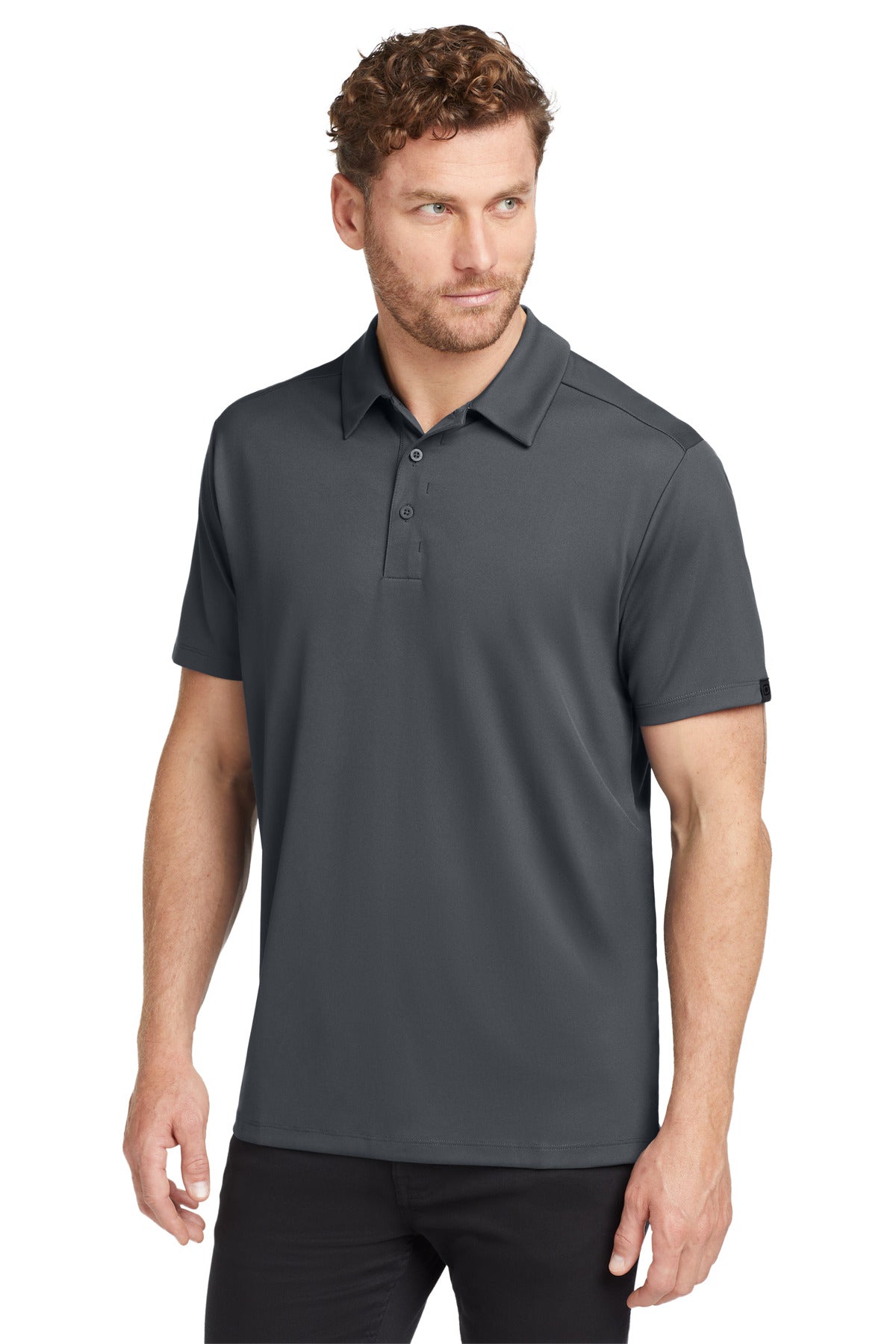 Front View of Diesel Grey OGIO Framework Polo. OG125 plain