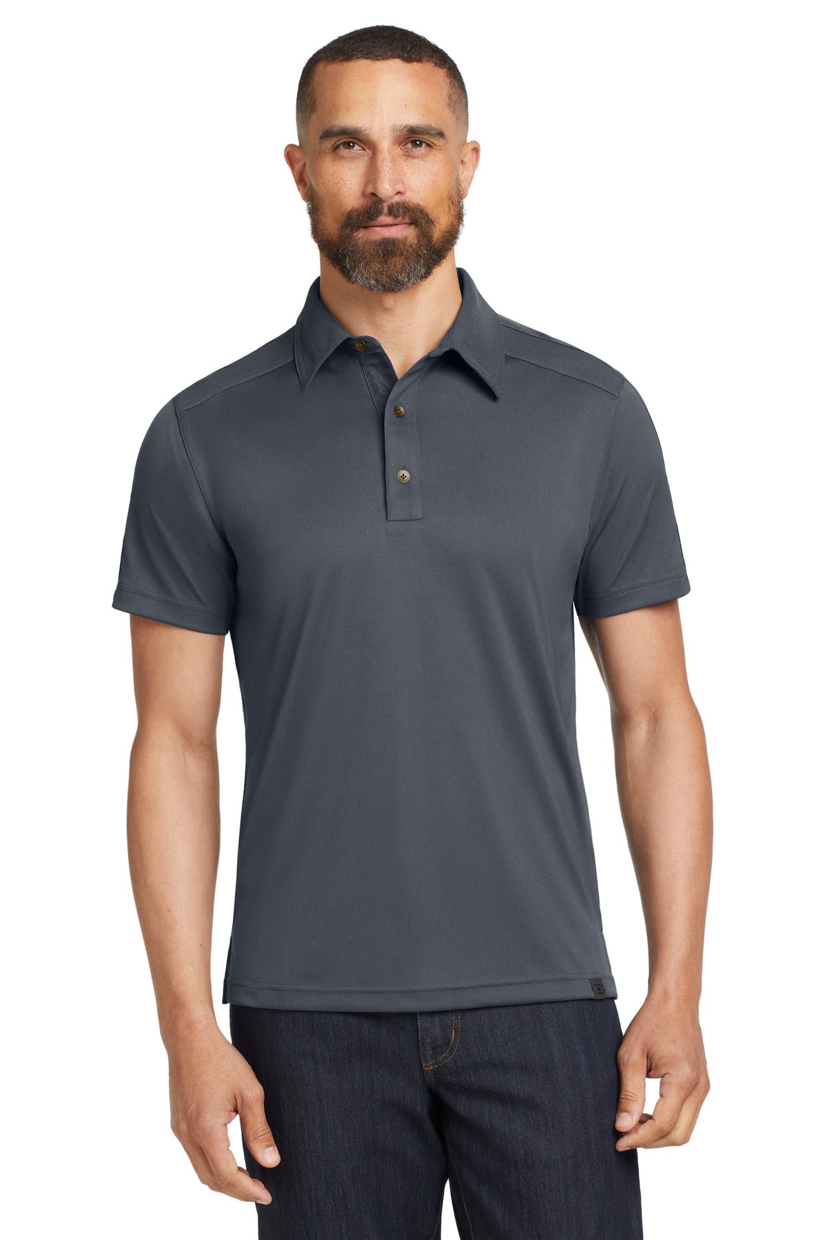 Front View of Diesel Grey OGIO - Hybrid Polo. OG109 plain