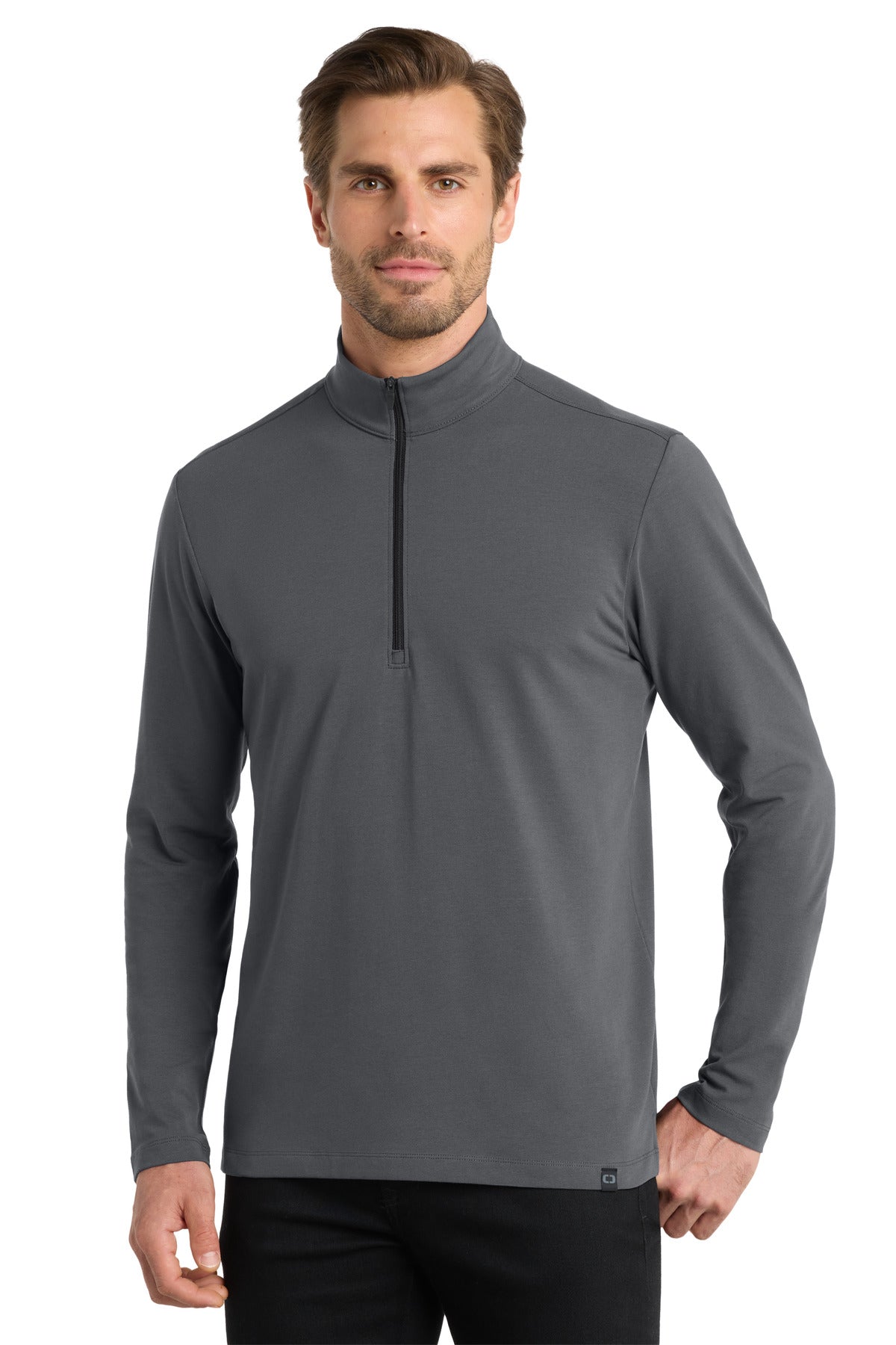 Front View of Diesel Grey OGIO Limit 1/4-Zip. OG139 plain