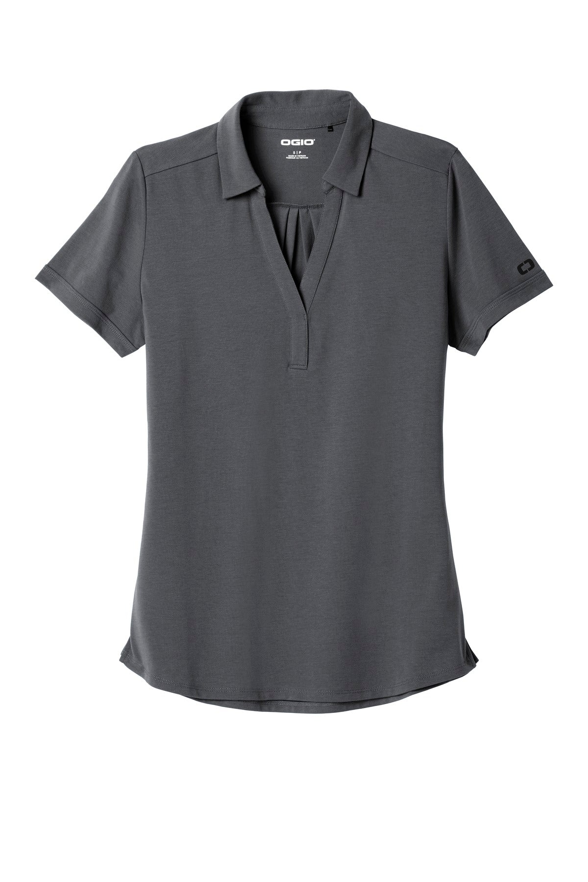 Front View of Diesel Grey OGIO Women's Limit Polo. LOG138 plain